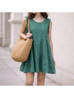 Sonoma Sleeveless Tiered Below Knee Dress Sz M Seafoam Green POCKETS Boho Breezy